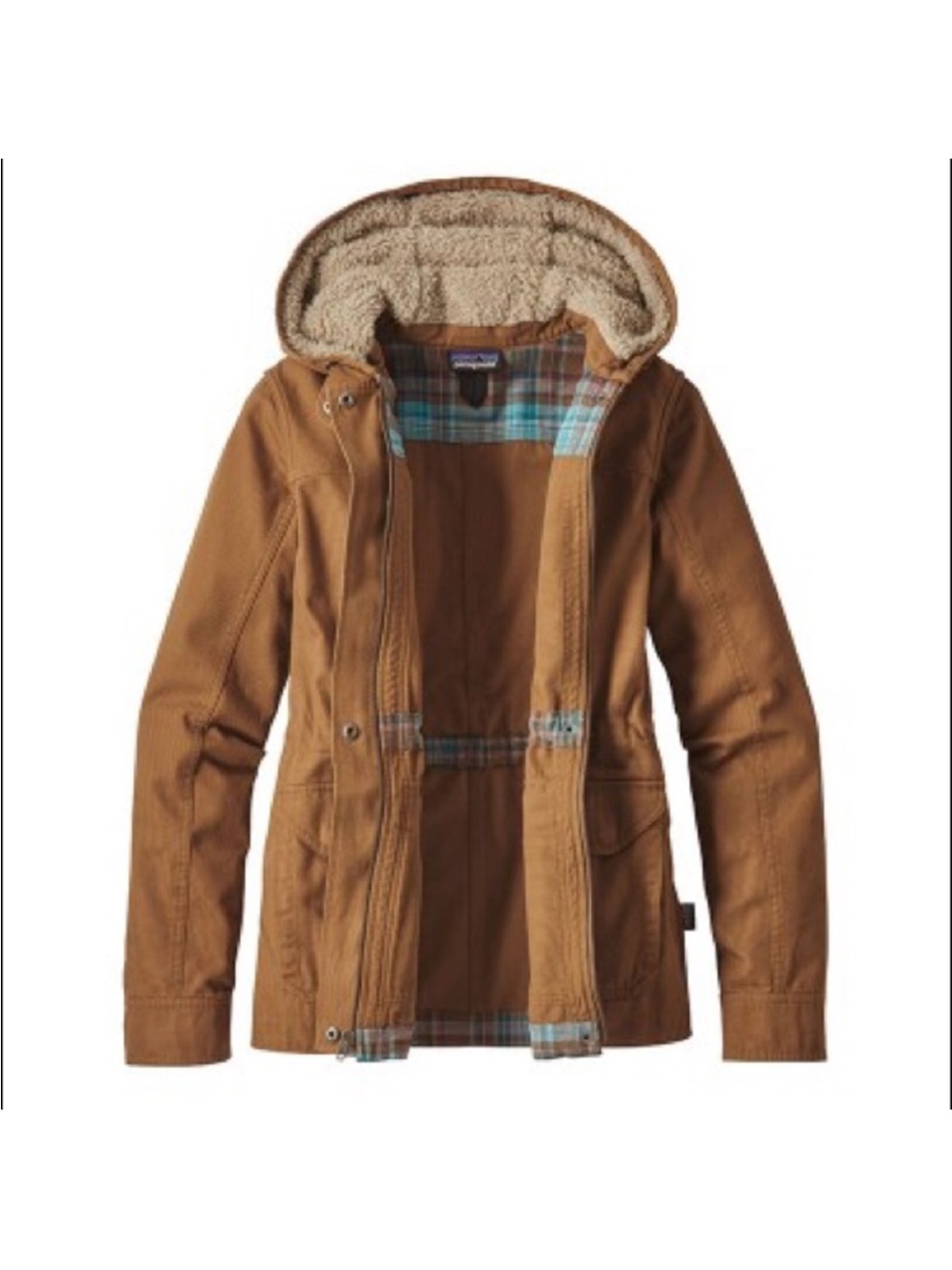 Patagonia Prairie Dawn brown hooded organic cotton barn utility jacket Sz Sm